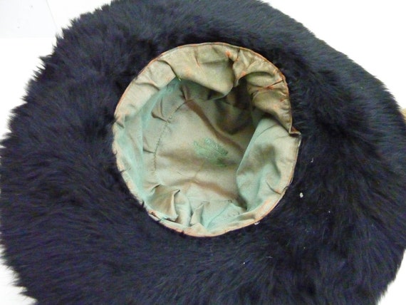Antique Black Edwardian Angora Fur Hat with Ribbo… - image 7
