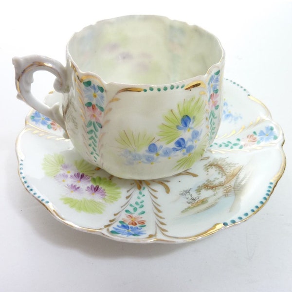 Vintage Victorian Style Floral Hand Painted Delicate Teacup Saucer, no markings