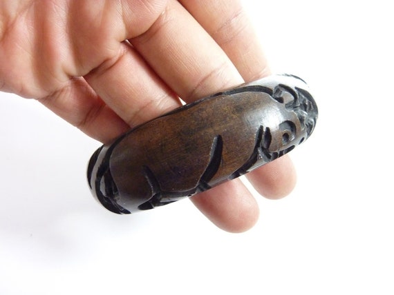 Vintage Africa Rhino Wood Bangle Bracelet Wooden … - image 1