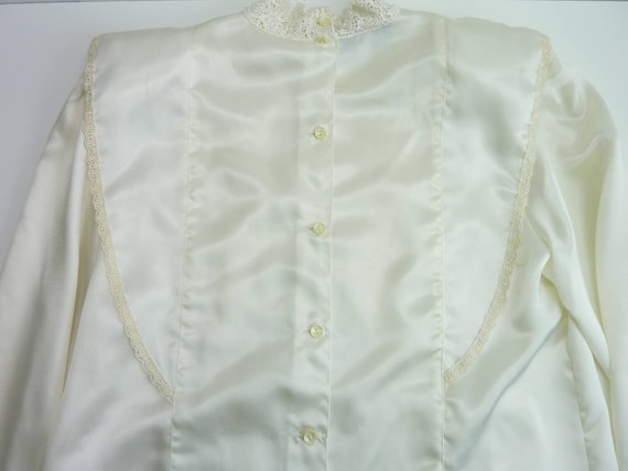 Vintage Cream Satin Lace Blouse See Through Prair… - image 5