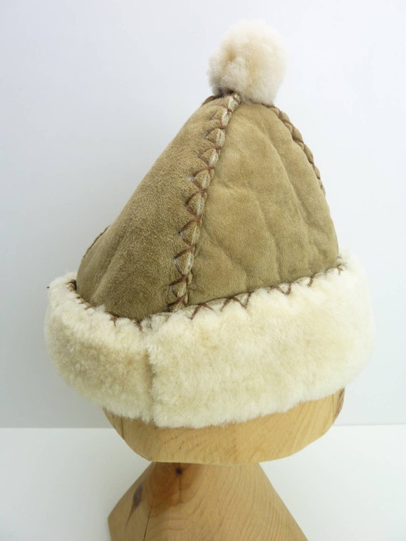 XS Sherpa Beige Hat Handsewn Vintage - image 4