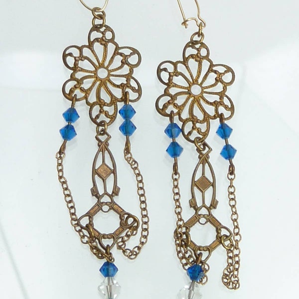 Vintage Art Deco Filigree Chandelier Dangle Festoon Earrings