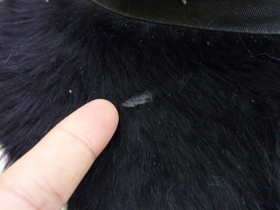 Antique Black Edwardian Angora Fur Hat with Ribbo… - image 5