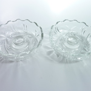 Vintage Pressed Cut Glass Taper Candleholder/ Nesting Glass Pair Stackable