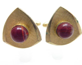 Vintage MCM Gold Tone Cuff Links Red Stone