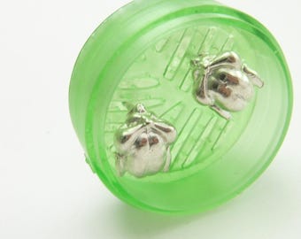 Handcrafted 950 Fine Silver Rotisserie Chicken Stud Earrings Novelty Food Jewelry