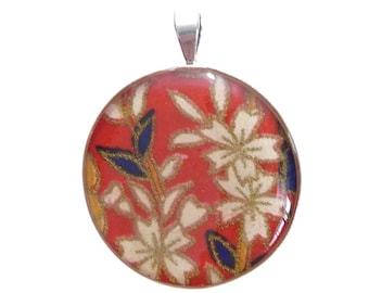 Colgante de resina y papel washi japonés con diseño de flor de cerezo Sakura, plata de ley 925