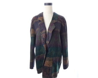 Womens Vintage Gemini Dark Green Black Southwest Lightweight Blazer Jacket L XL