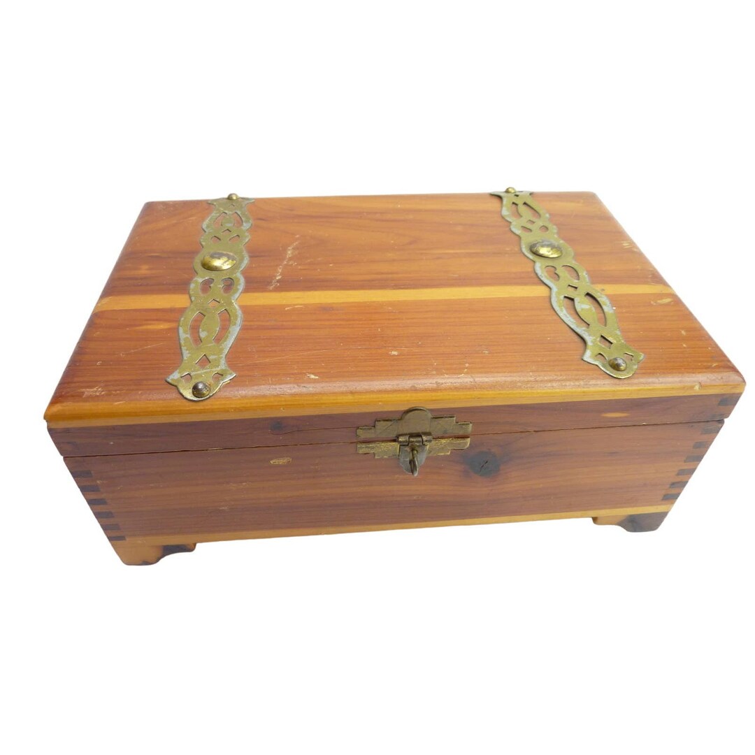 Vintage Cedar Jewelry Box Brass Hardware and Dovetail Etsy