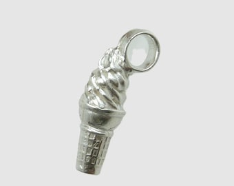 950 Silver Soft Serve Ice Cream Cone Pendant Small Novelty Charm 22mm Food Jewelry