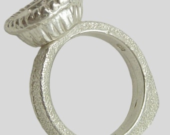Fine Silver 950 Dan Tat Egg Tart Ring Dim Sum Food Jewelry
