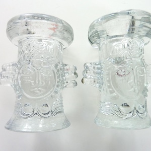Vintage Bertil Vallien Angel Candle Holder Boda Clear Glass Pair Bertil Vallien