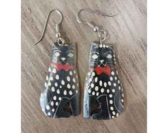 Pendientes vintage de gato pintados a mano con luz