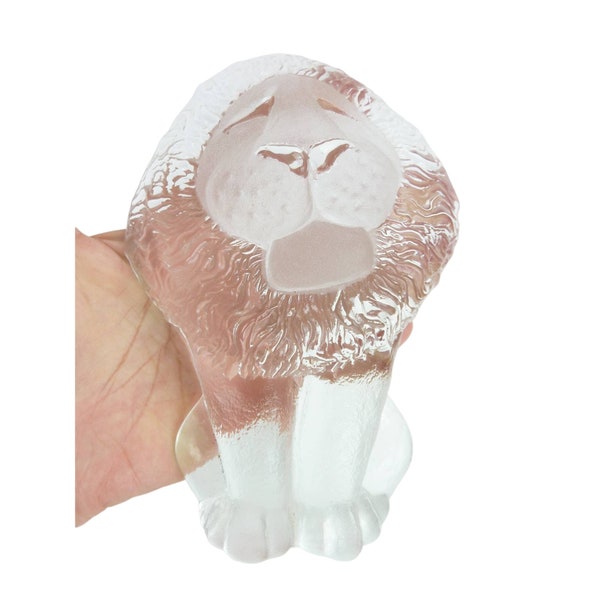Vintage Crystal Lion Paperweight Clear and Frosted Glass Leo Zodiac Gift