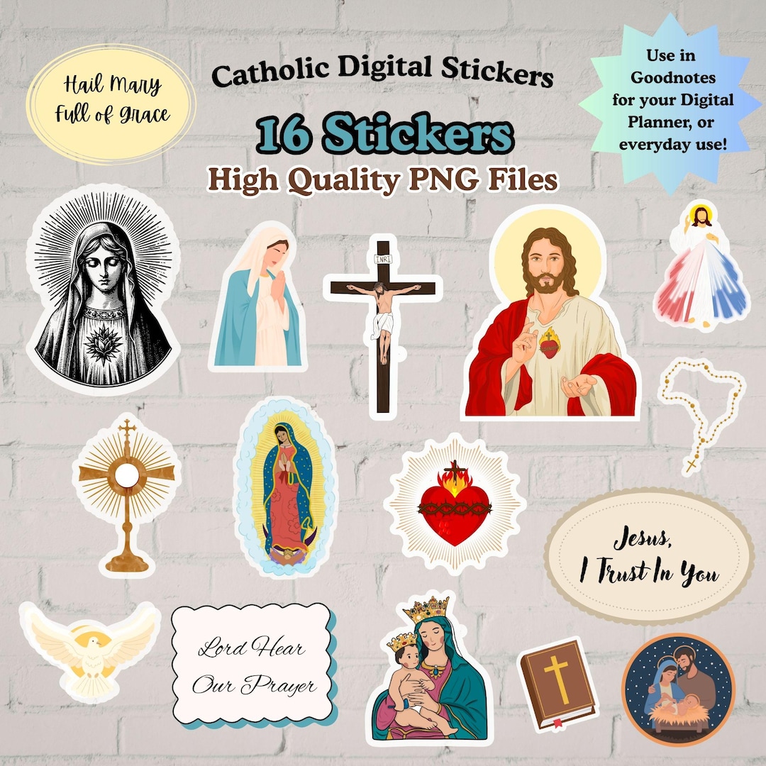 Catholic Digital Stickers | 16 PNG Stickers | Christian Planner ...