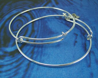 Charm Bracelets, 2 Adjustable Bangle Bracelets, DESTASH, Bracelet Blanks, Silver Plated Wire Bracelet, Double Wire Bracelet, Add a Charm