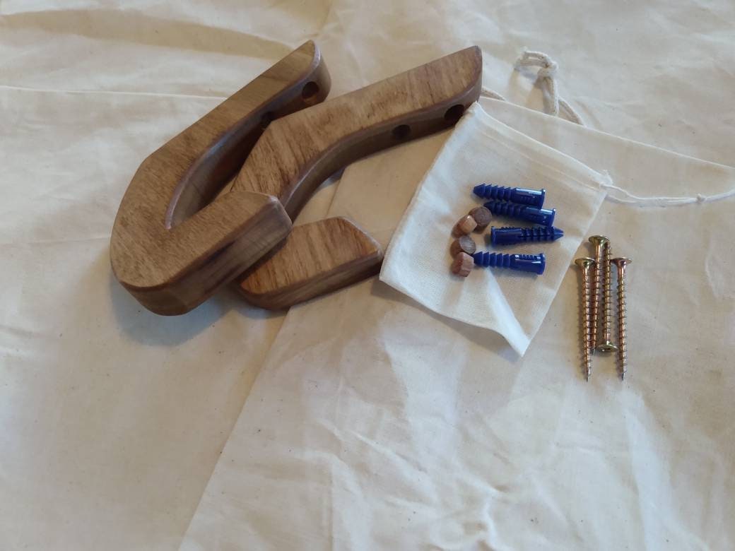 Set of Two Wooden Wall Hooks, Sword Display Hooks