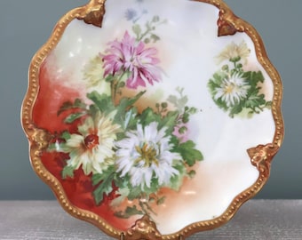 Plato decorativo vintage de Limoges, Francia, A. Lanternier, de 19,7 cm (7,75"), pintado a mano con borde dorado.