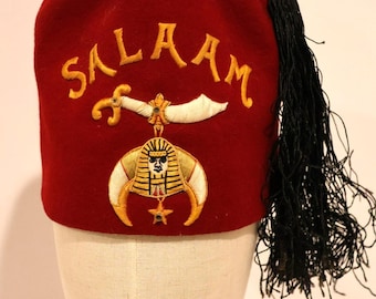Salaam Shriners Masonic Fez Hat Vintage Free Masonry Red Wool Felt Hat