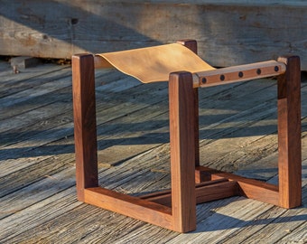 walnut wood leather foot stool