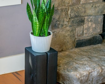 shou sugi ban timber plant stand pedestal