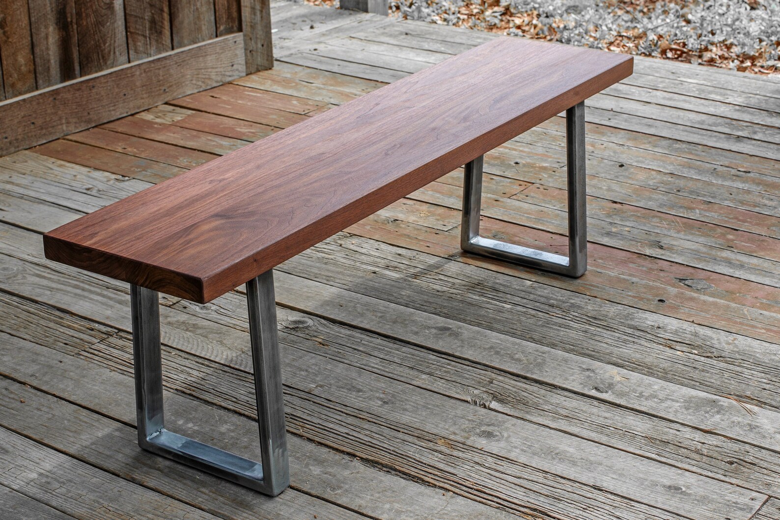 Walnut Wood Bench Metal Legs Modern Etsy