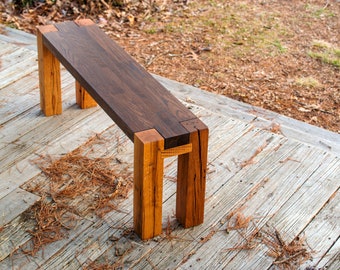 modern rustic wood bench, dining bench, enteryway