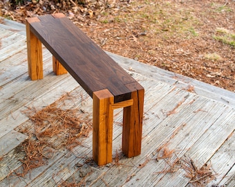 modern rustic wood bench, dining bench, enteryway