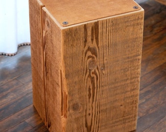 Wood leather beam end table