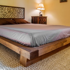 Wood bed frame, rustic reclaimed salvaged timber full queen king