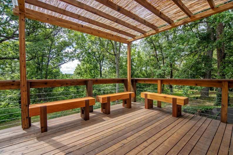 wood bench outdoor garden patio entryway image 2