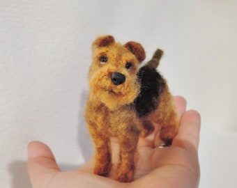 Needle Felted Airedale Terrier Sculpture: Custom Dog Portrait