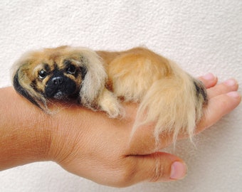 Needle Felted Pekingese Dog Sculpture: Custom Pet Portrait