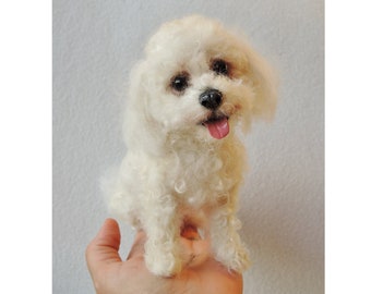 Needle felted dog - Bolgnese - Maltese - Bichon - Havanese dog sculpture - dog portrait -  memorial