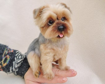 Needle Felted Yorkshire Terrier Sculpture: Custom Dog Portrait