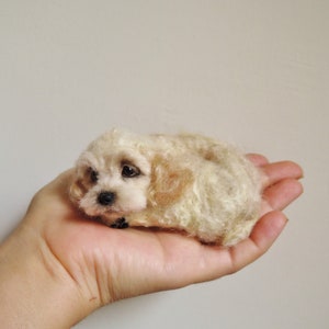 Needle felted dog sculpture Cockapoo Spaniel Poodle Yorkshire Terrier laying sculpture felted pet portrait image 5