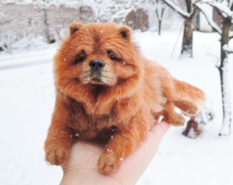 Needle felted dog sculpture - Chow Chow laying sculpture - felted pet portrait