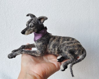 Escultura de cachorro em feltro de agulha - Greyhound - Whippet - Sighthound - Saluki - Escultura de galgo afegão - retrato de animal de estimação em feltro