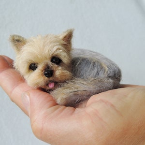Needle felted dog sculpture Cockapoo Spaniel Poodle Yorkshire Terrier laying sculpture felted pet portrait image 1