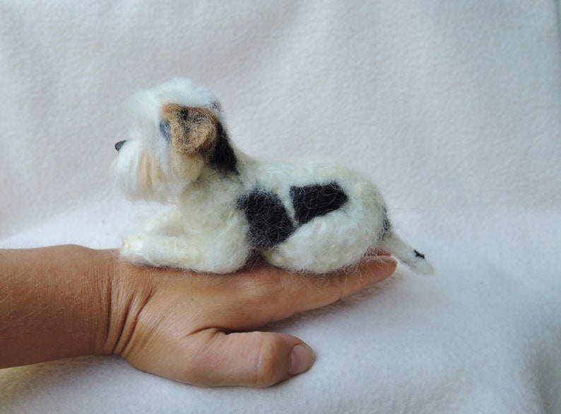 Bolognese felted pet portrait Bichon Havanese laying sculpture Needle felted dog sculpture
