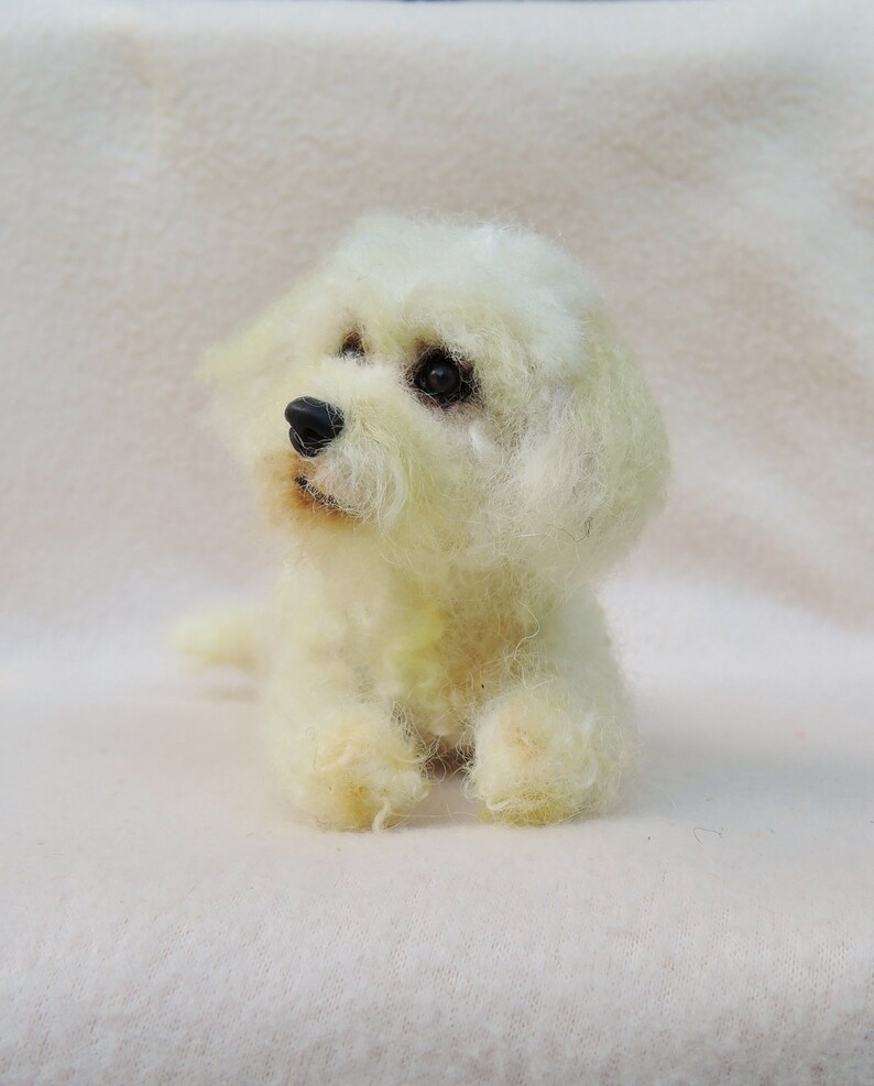 Bolognese felted pet portrait Bichon Havanese laying sculpture Needle felted dog sculpture