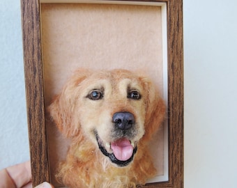 Custom Needle Felted Dog Portrait in Frame: Realistic Pet Replica