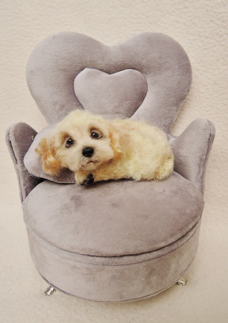 Needle felted dog sculpture Cockapoo Spaniel Poodle Yorkshire Terrier laying sculpture felted pet portrait image 8
