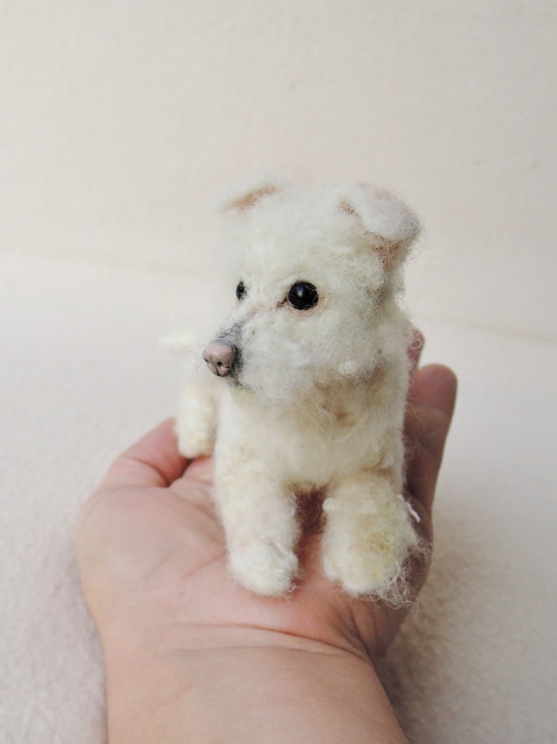 Bolognese felted pet portrait Bichon Havanese laying sculpture Needle felted dog sculpture