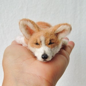 Needle felted dog sculpture Welsh Corgi laying sculpture felted pet portrait image 1