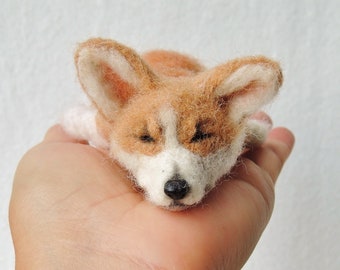 Needle felted dog sculpture - Welsh Corgi - laying sculpture - felted pet portrait