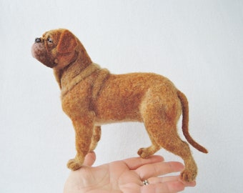 Needle felted dog - Dogue de Bordeaux -Mastiff- Bullmastiff - dog portrait -  memorial