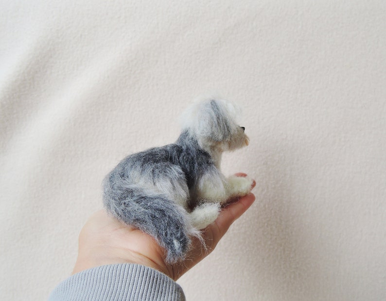 Bolognese felted pet portrait Bichon Havanese laying sculpture Needle felted dog sculpture