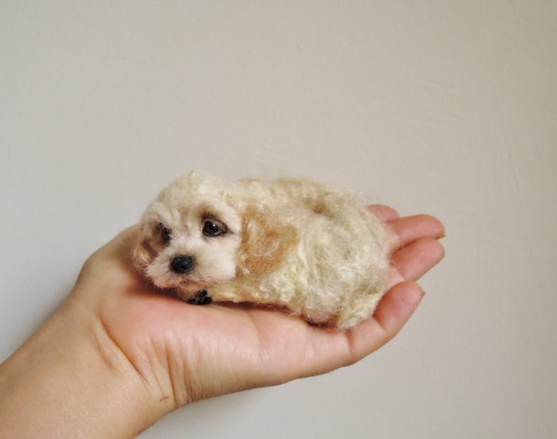 Needle felted dog sculpture Cockapoo Spaniel Poodle Yorkshire Terrier laying sculpture felted pet portrait image 5