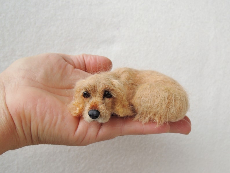 Needle felted dog sculpture Cockapoo Spaniel Poodle Yorkshire Terrier laying sculpture felted pet portrait image 10